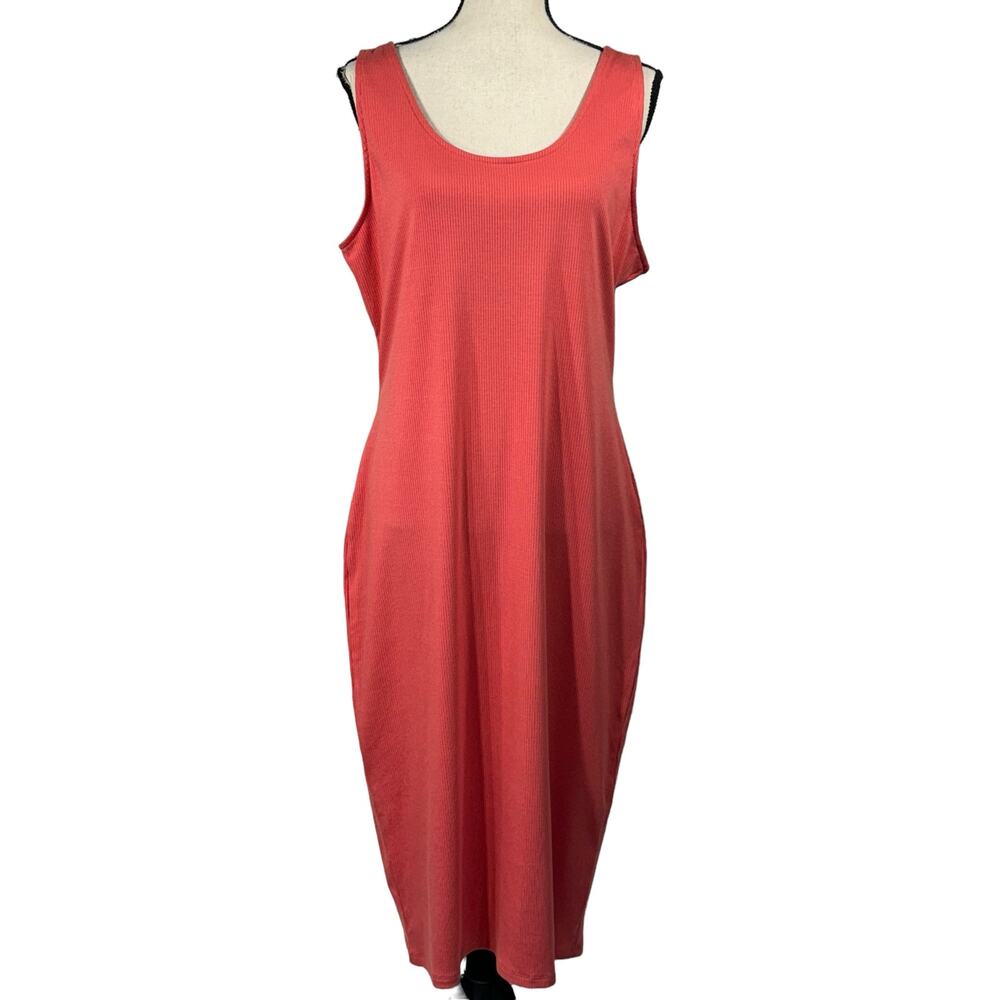 Bar III XX-Large Midi Dress Ribbed Sleeveless Scoop Neck Stretch Coral New